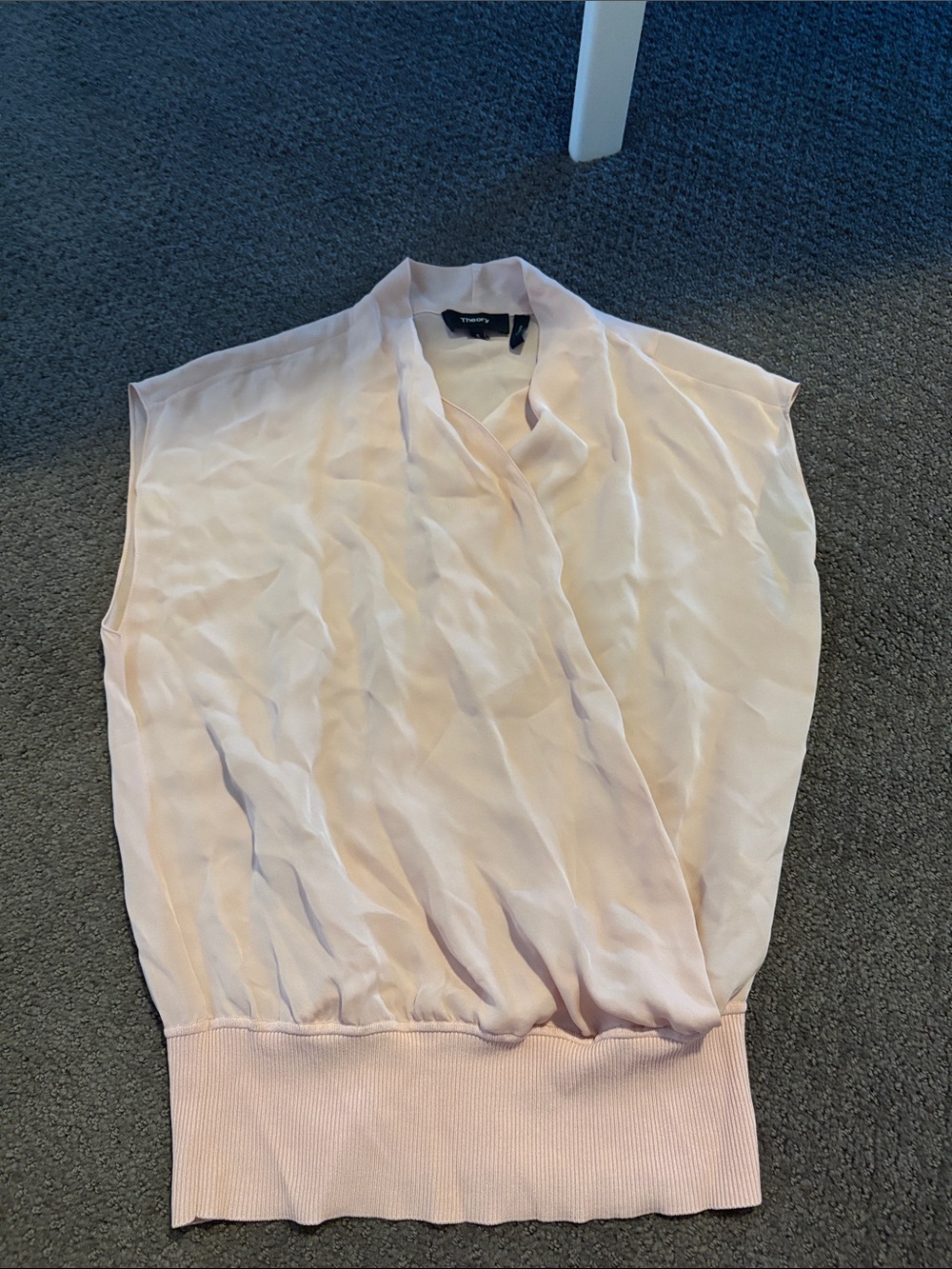 Theory Pale Pink Sleeveless Wrap-Style Blouse 100% Silk